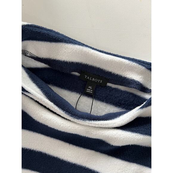 Talbots Navy White Striped Gold Button Soft Fleece Mockneck Pullover XL - Picture 4 of 5